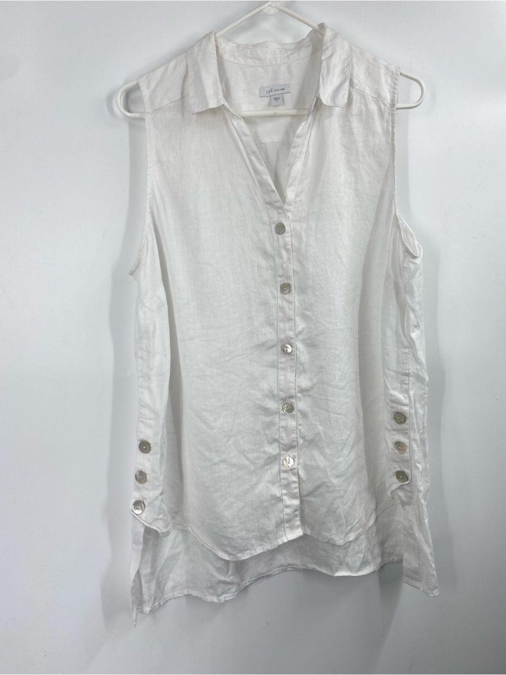 J. Jill Love Linen Sleeveless White Button-Front Linen Top Large
